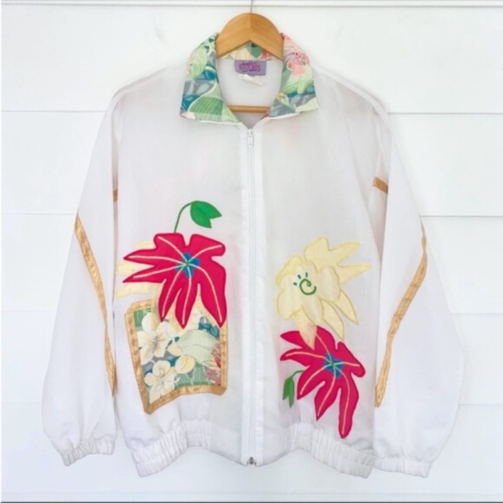 Vintage 80s 90s Southern Stitches and More Floral Applique Jacket Large